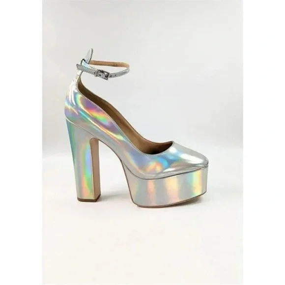 NEW Schutz Renee Ankle Strap Platform Pump Hologram Heels